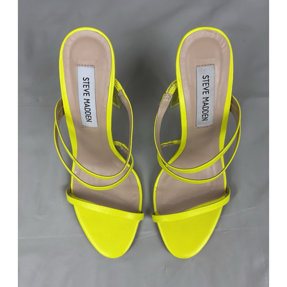 Steve Madden Radiance Strappy Heels Womens 6.5M Neon Yellow Transparent Heel - Picture 6 of 13
